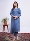 Elegant Denim Blue Embroidered Kurta Set