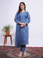 Elegant Denim Blue Embroidered Kurta Set