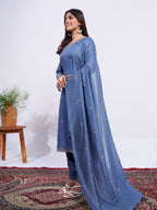 Elegant Denim Blue Embroidered Kurta Set
