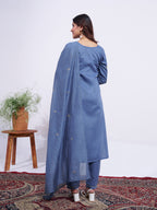 Elegant Denim Blue Embroidered Kurta Set