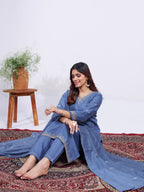 Elegant Denim Blue Embroidered Kurta Set