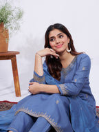 Elegant Denim Blue Embroidered Kurta Set