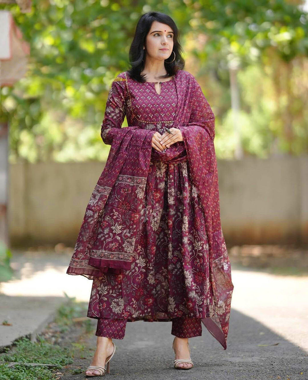 Maroon Floral Grace Kurta Set