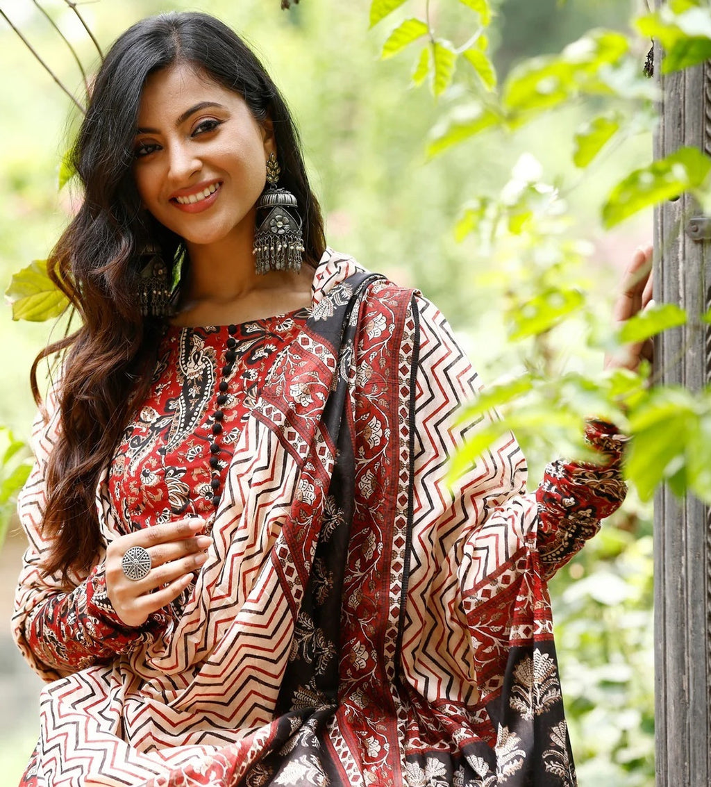 Maroon Heritage Print Kurta Set