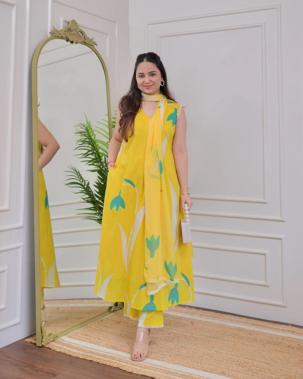 Bright Yellow Floral Printed Kurta Set