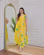 Bright Yellow Floral Printed Kurta Set