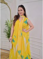 Bright Yellow Floral Printed Kurta Set