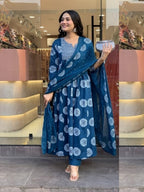 Morpich Blue Embroidered Neck Kurta Set