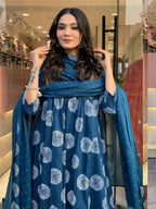 Morpich Blue Embroidered Neck Kurta Set