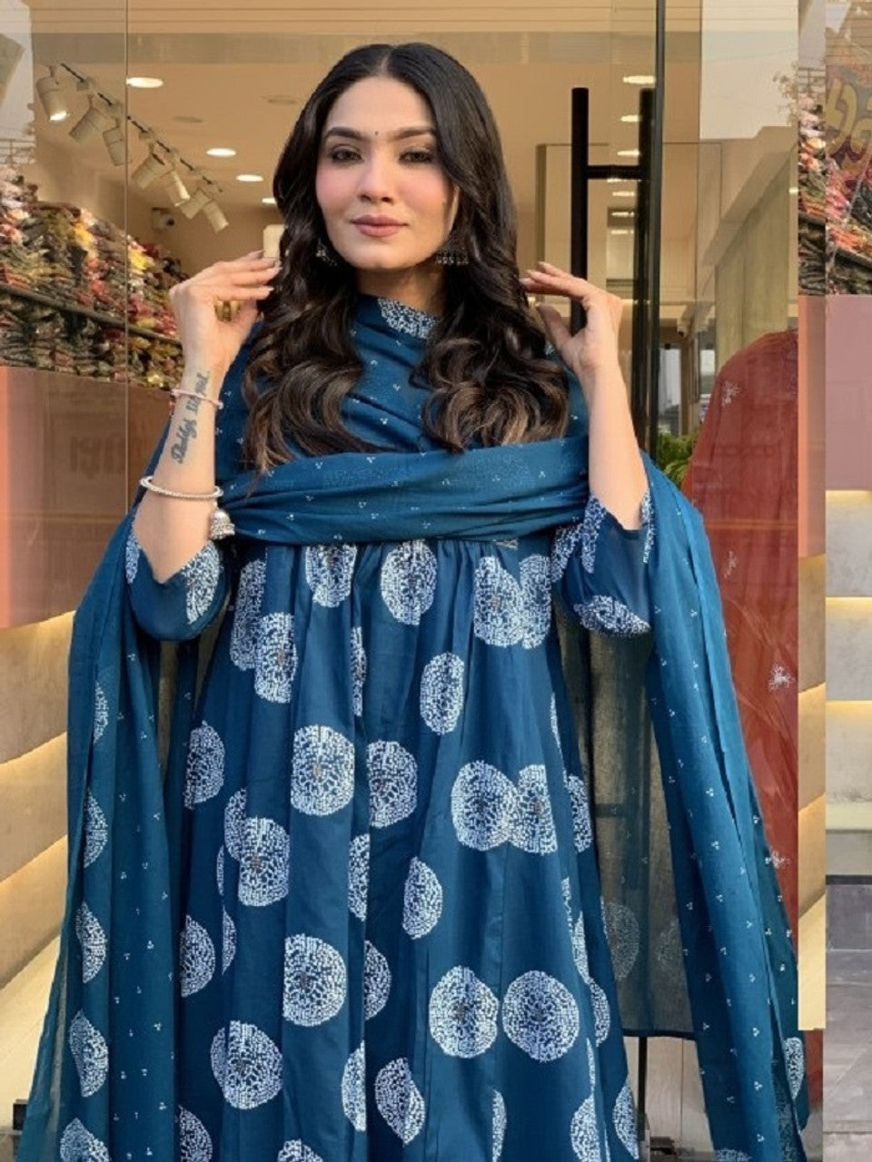Morpich Blue Embroidered Neck Kurta Set