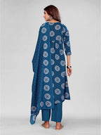 Morpich Blue Embroidered Neck Kurta Set