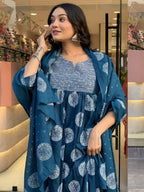 Morpich Blue Embroidered Neck Kurta Set