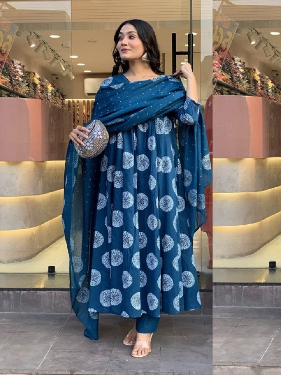 Morpich Blue Embroidered Neck Kurta Set
