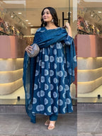 Morpich Blue Embroidered Neck Kurta Set