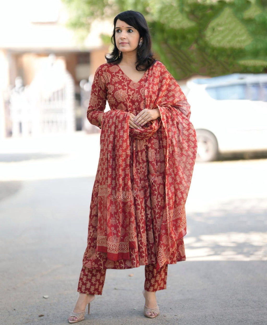 Deep Maroon Traditional Printed Kurta Set
