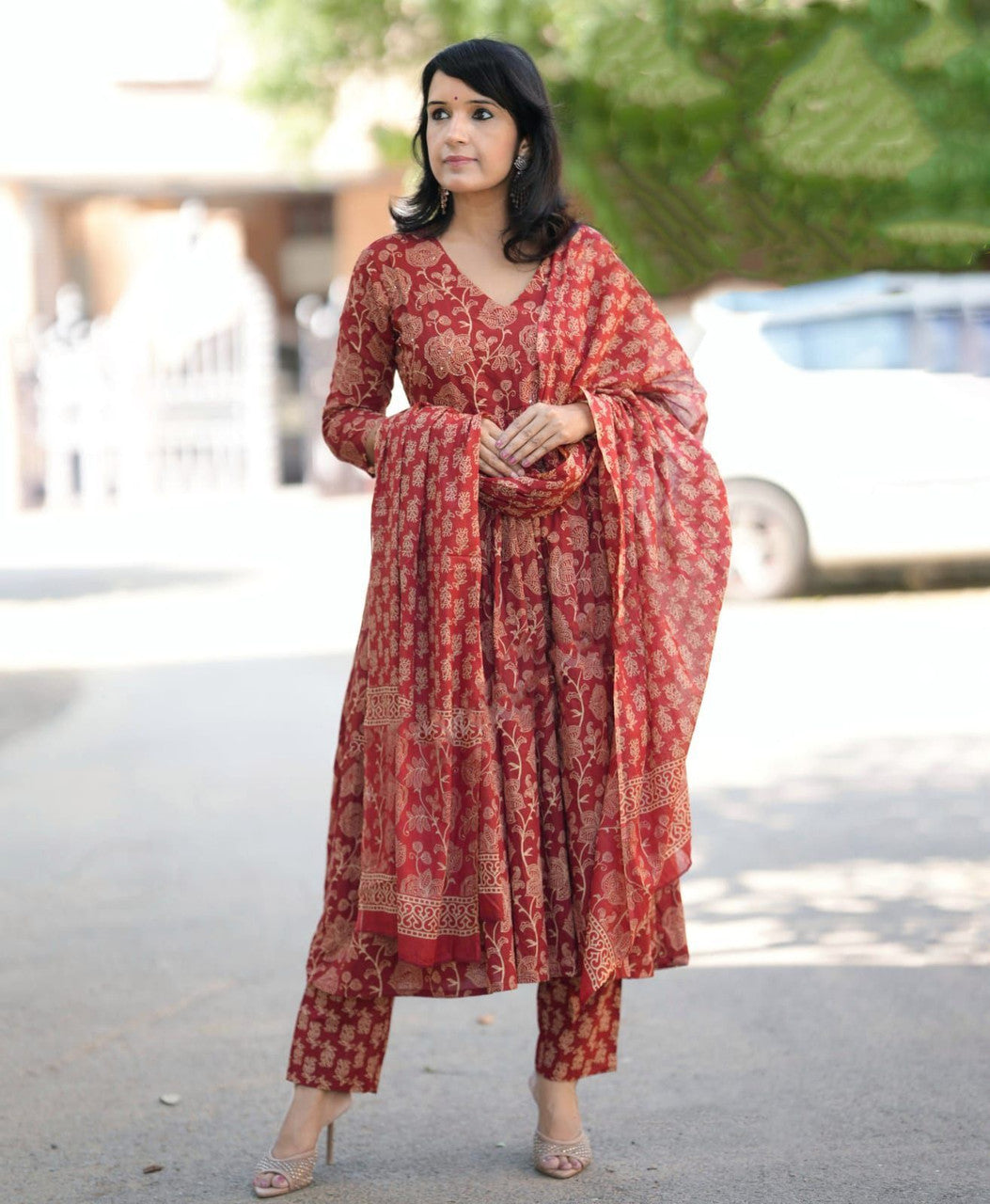 Deep Maroon Traditional Printed Kurta Set