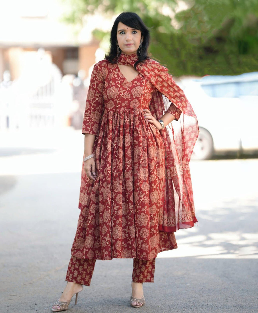 Deep Maroon Traditional Printed Kurta Set