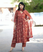 Deep Maroon Traditional Printed Kurta Set