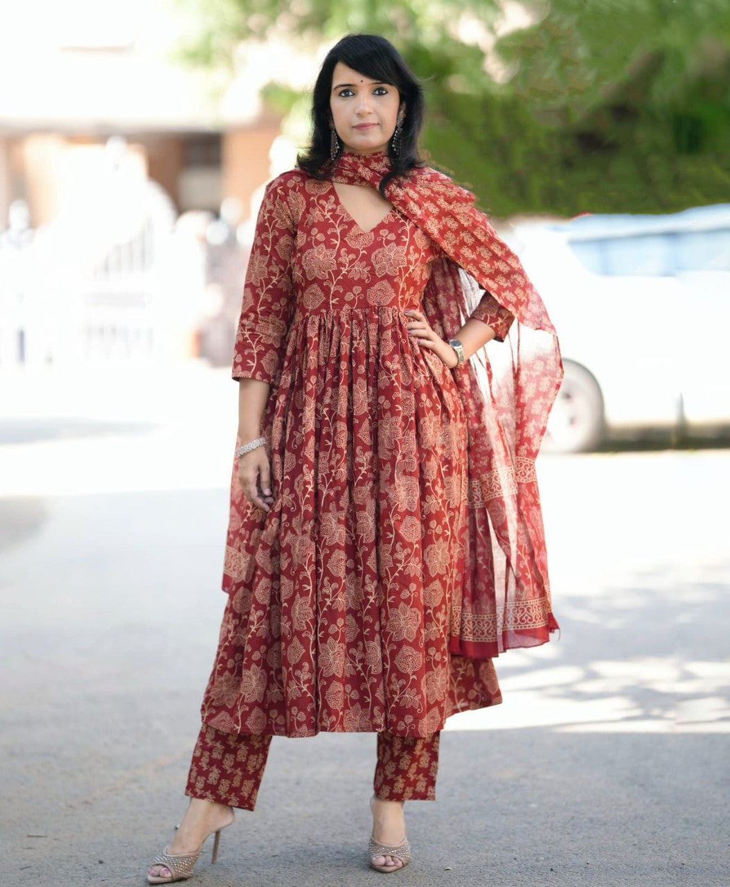 Deep Maroon Traditional Printed Kurta Set