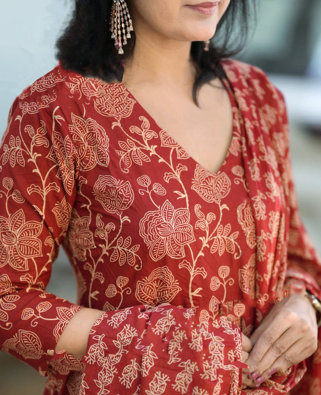 Deep Maroon Traditional Printed Kurta Set