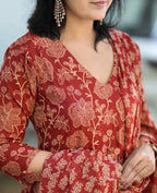 Deep Maroon Traditional Printed Kurta Set