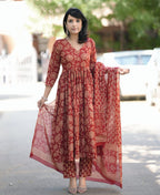 Deep Maroon Traditional Printed Kurta Set