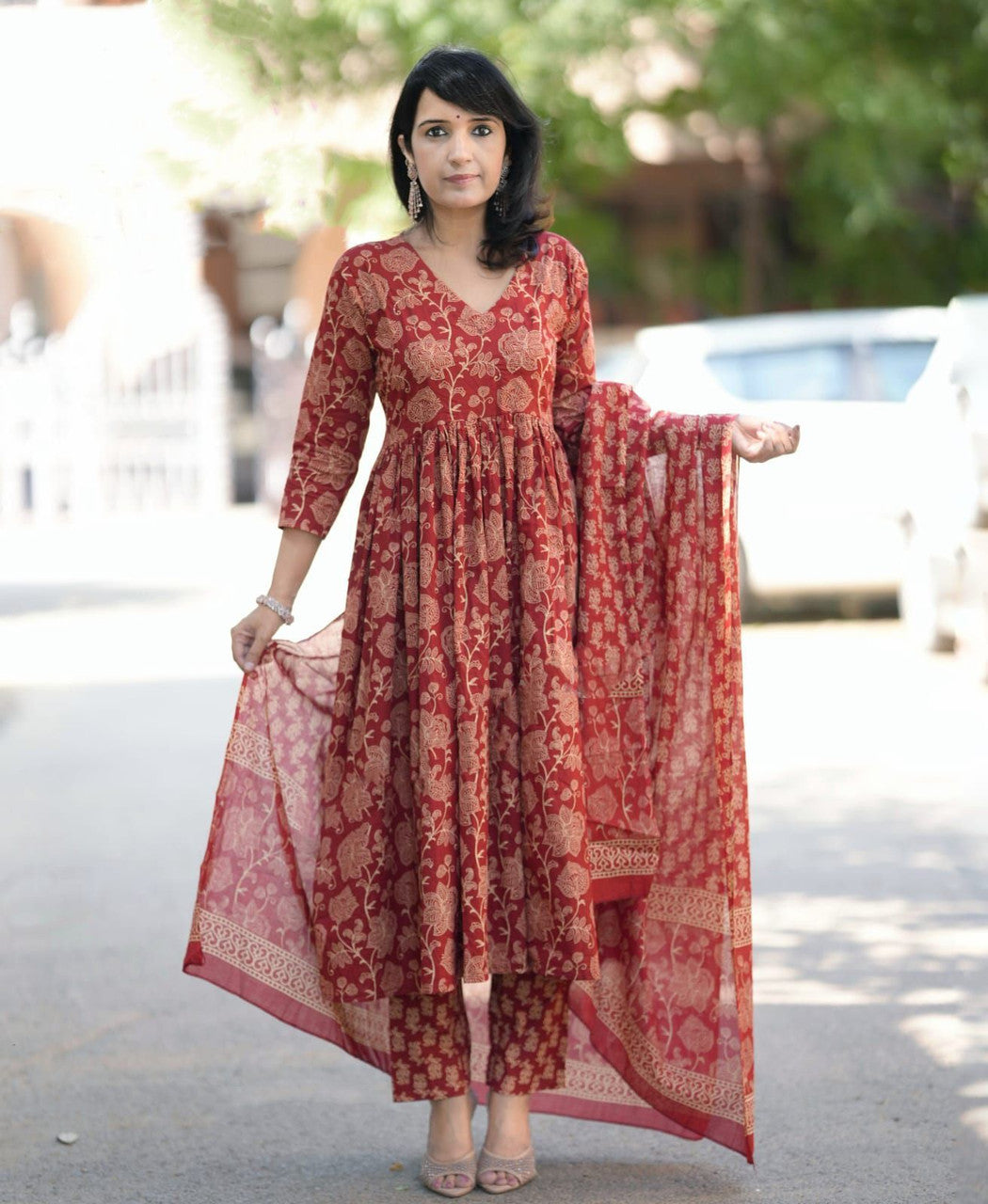 Deep Maroon Traditional Printed Kurta Set