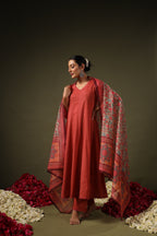 Rust Orange Elegant Printed Kurta Set