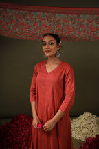 Rust Orange Elegant Printed Kurta Set