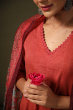 Rust Orange Elegant Printed Kurta Set