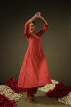 Rust Orange Elegant Printed Kurta Set