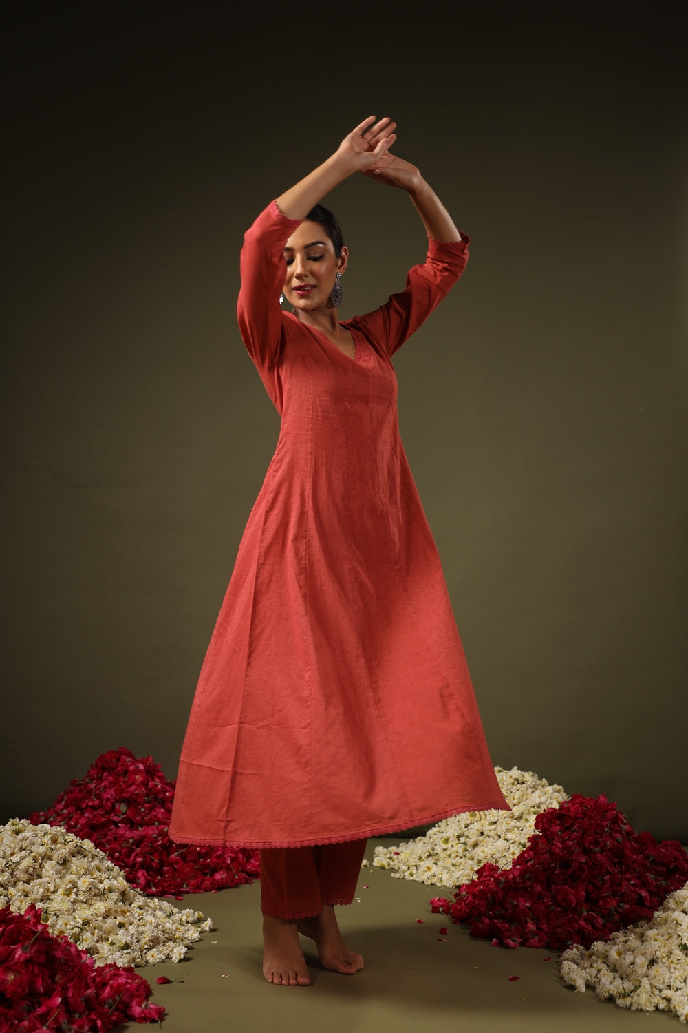 Rust Orange Elegant Printed Kurta Set