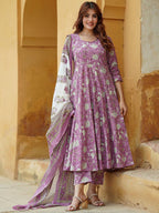 Soft Lavender Floral Printed Kurta Set