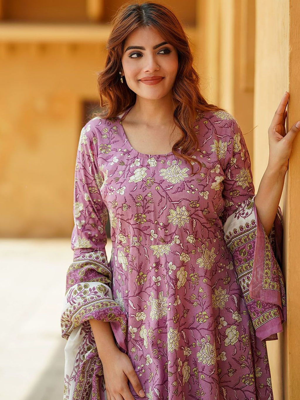 Soft Lavender Floral Printed Kurta Set