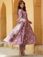 Soft Lavender Floral Printed Kurta Set