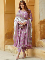 Soft Lavender Floral Printed Kurta Set