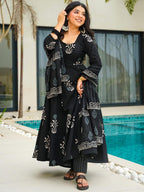 Classic Black Printed Ethnic Kurta Set