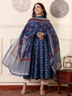 Morpich Blue Traditional Printed Kurta Set