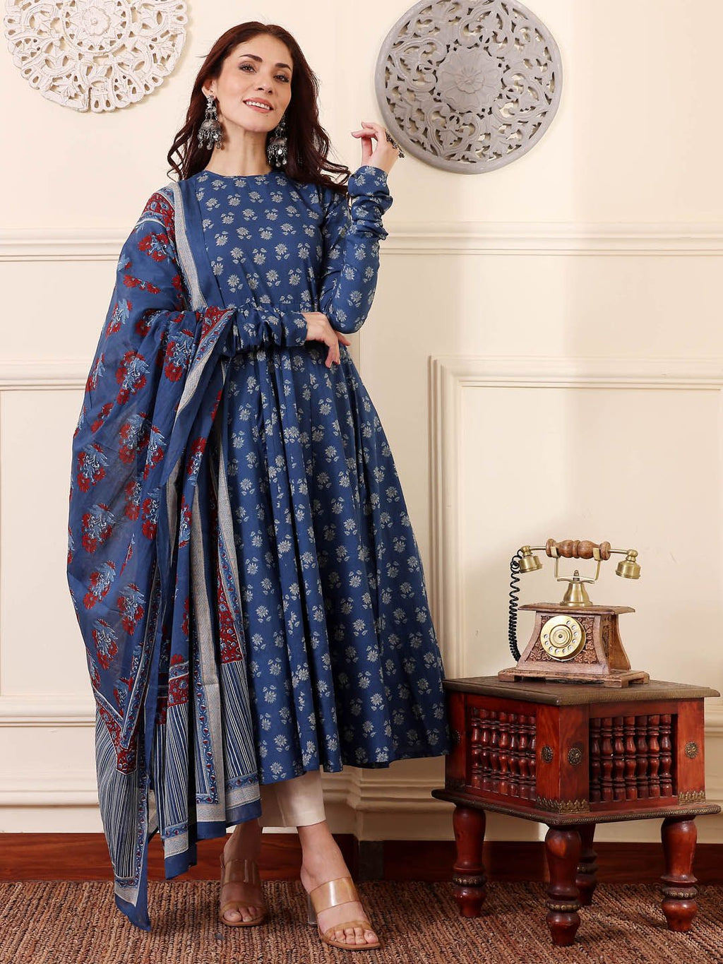 Morpich Blue Traditional Printed Kurta Set
