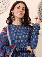 Morpich Blue Traditional Printed Kurta Set