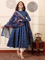 Morpich Blue Traditional Printed Kurta Set