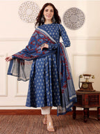 Morpich Blue Traditional Printed Kurta Set