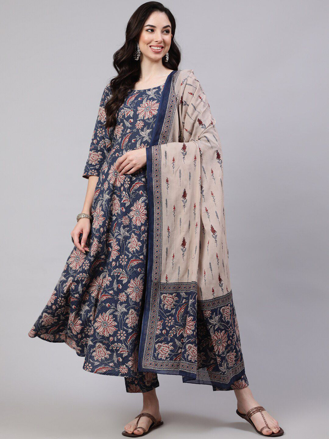 Royal Navy Blue Designer Printed Kurta Set