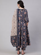 Royal Navy Blue Designer Printed Kurta Set