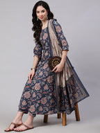 Royal Navy Blue Designer Printed Kurta Set