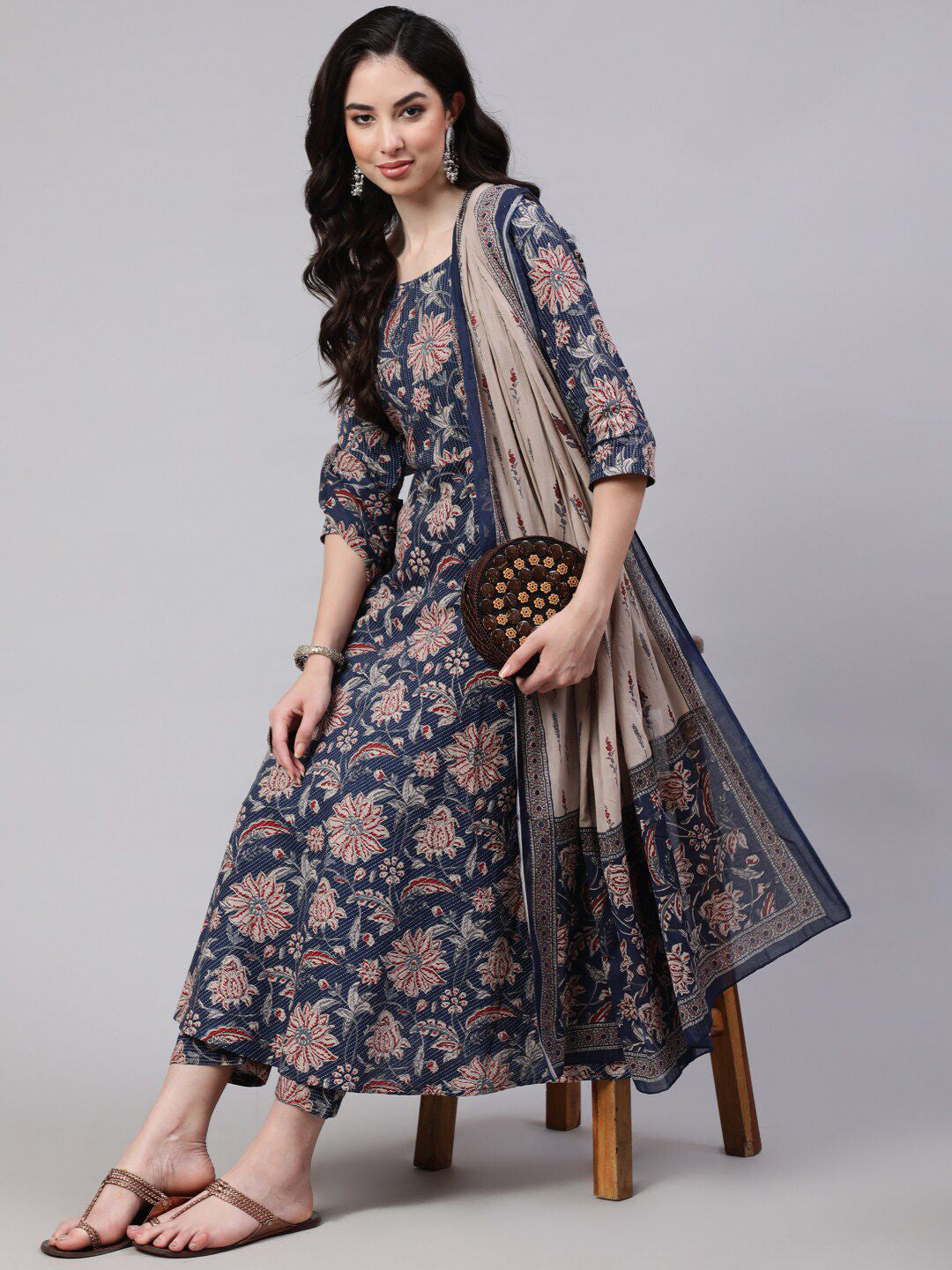 Royal Navy Blue Designer Printed Kurta Set
