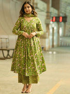 Fresh Parrot Green Floral Kurta Set