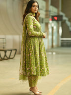 Fresh Parrot Green Floral Kurta Set