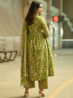 Fresh Parrot Green Floral Kurta Set