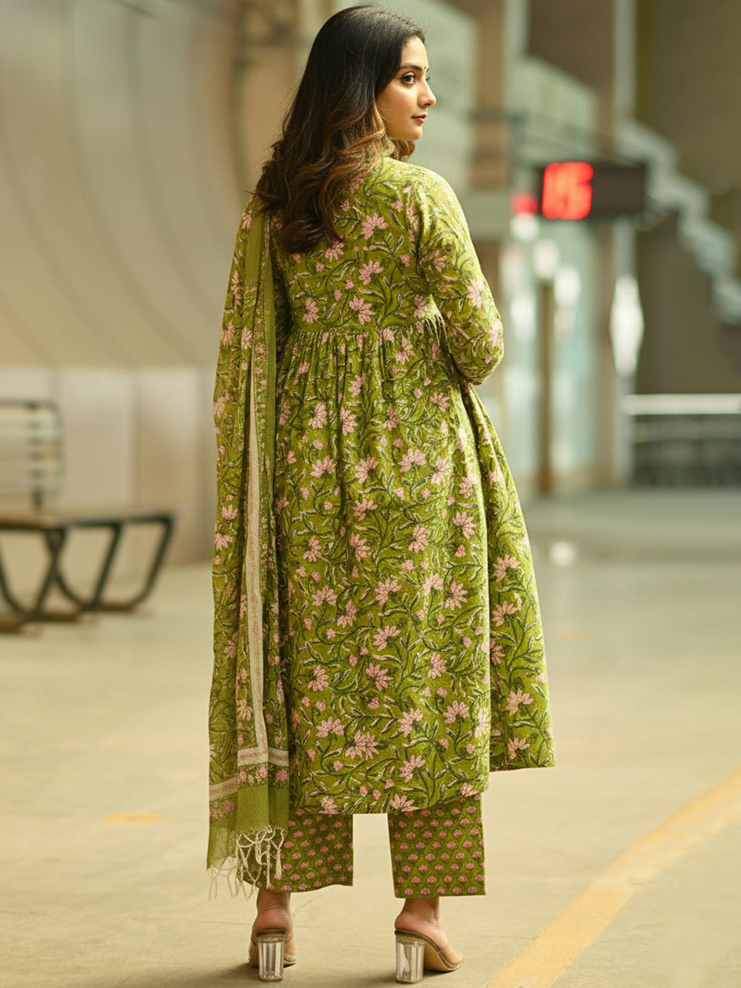 Fresh Parrot Green Floral Kurta Set